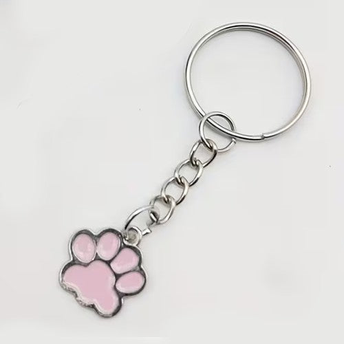 Mini Metal Cute Pink Cat / Dog Pet Animal Paw Keyring Premium Keychain Gift UK