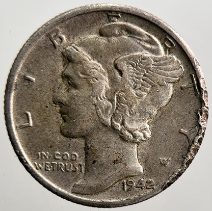 1942 - D US USA Mercury Dime Silver Coin | Fine Collectable Grade | a3670