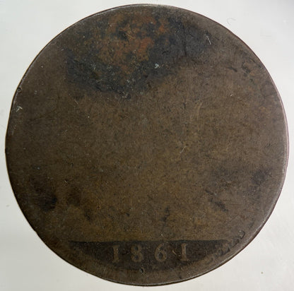 1861 Victoria One Penny Coin | Worn Grade