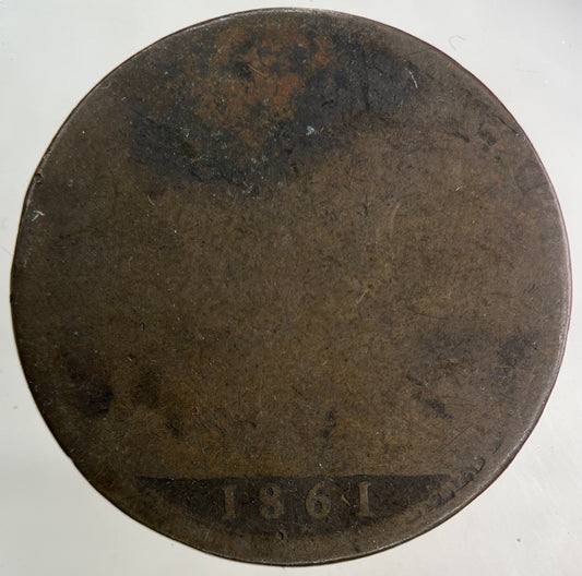 1861 Victoria One Penny Coin | Worn Grade
