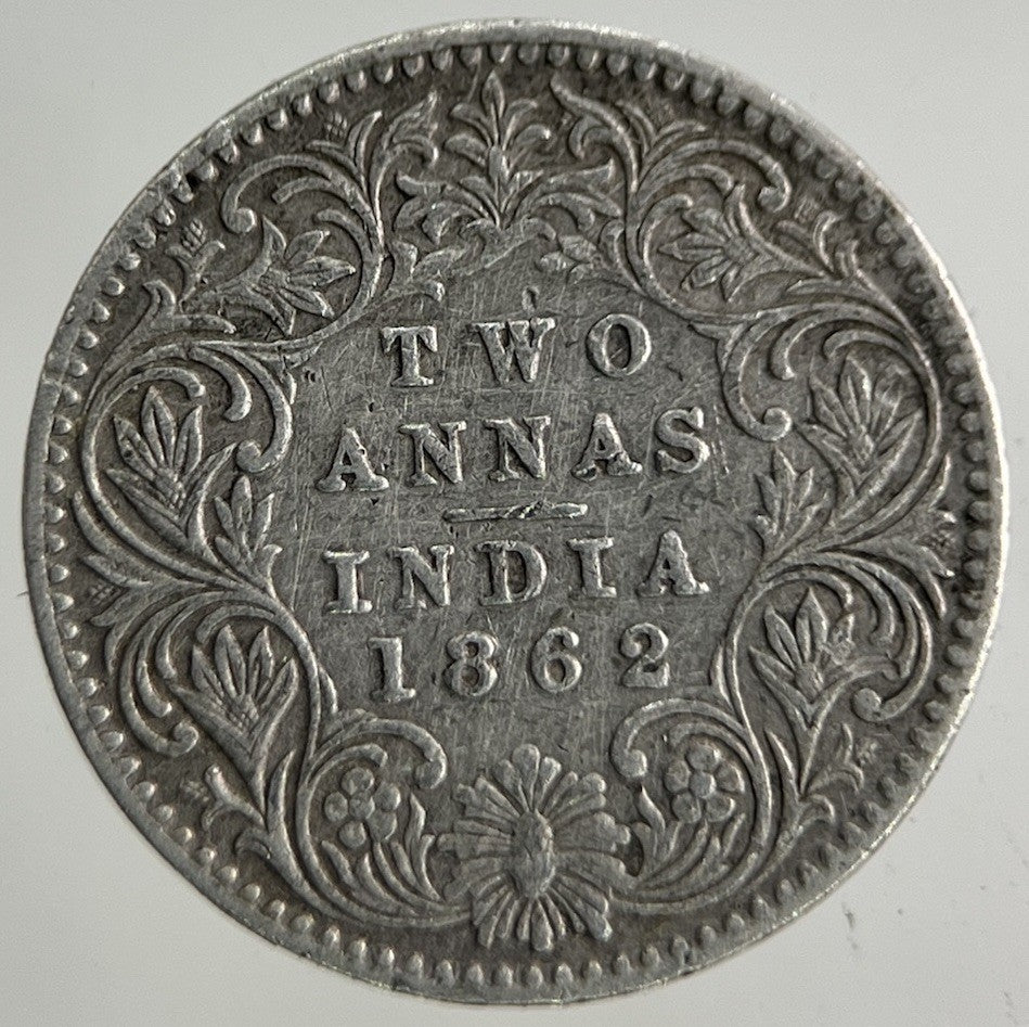 1862 India 2 Annas Silver Coin | Fine Collectable Grade
