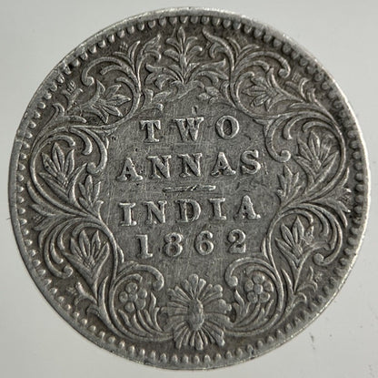 1862 India 2 Annas Silver Coin | Fine Collectable Grade