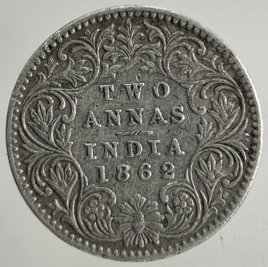 1862 India 2 Annas Silver Coin | Fine Collectable Grade