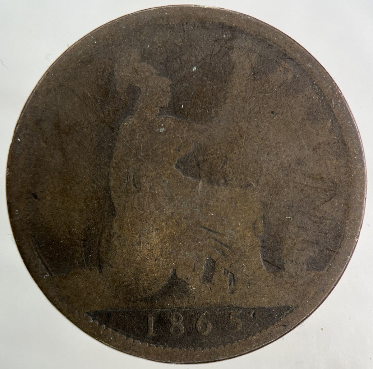1865 Victoria One Penny Coin | Worn Grade