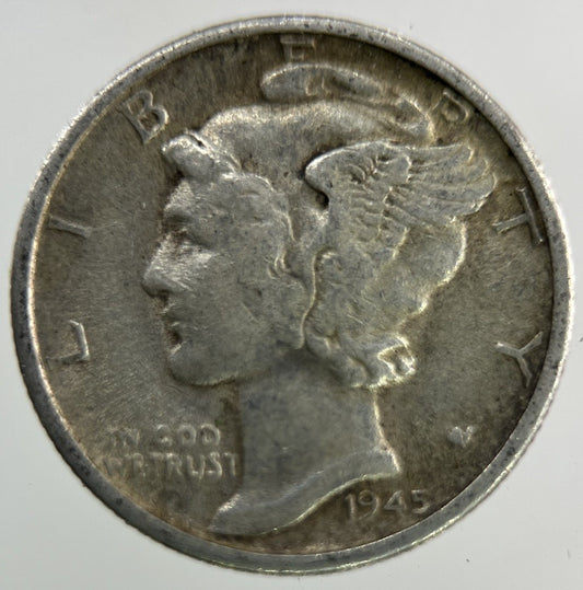1945 - S US USA Mercury Dime Silver Coin | Fine Collectable Grade