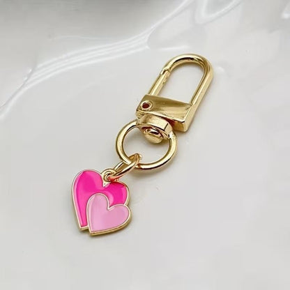 Mini Metal Cute Pink Love Hearts Charm Keyring Keychain Gift UK