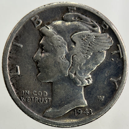 1943 - S US USA Mercury Dime Silver Coin | Fine Collectable Grade