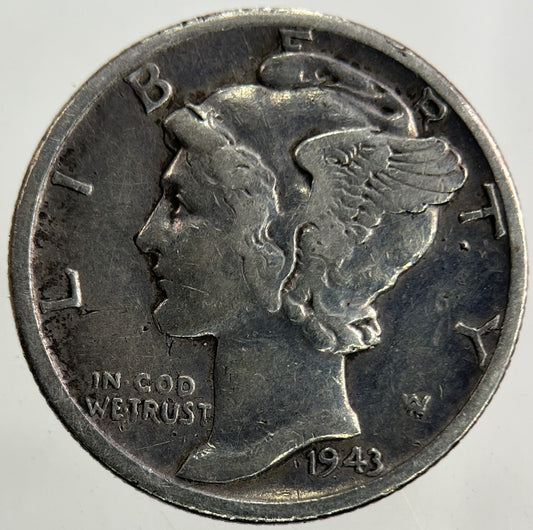 1943 - S US USA Mercury Dime Silver Coin | Fine Collectable Grade