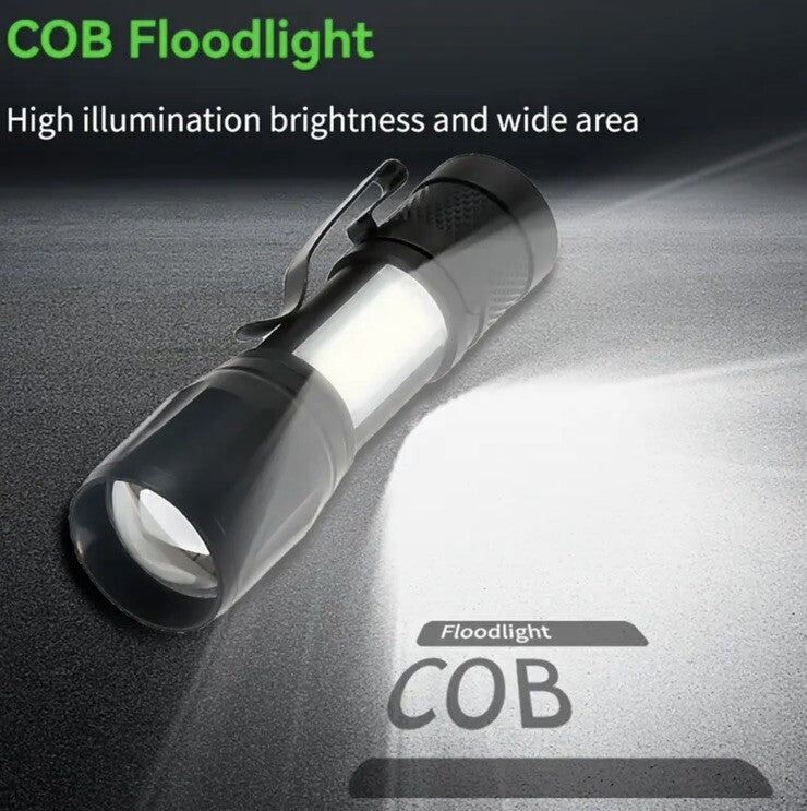 Black Mini Rechargeable Flash - Light Compact With Clip & Charge Cable UK Stock