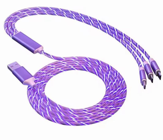 3 in 1 Purple LED USB Cable Charging Cable Charger iPhone Lightening Type C