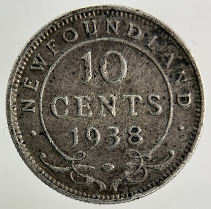 1938 Canada New - Found - land 10 Cents Silver Coin | Fine Collectable Grade