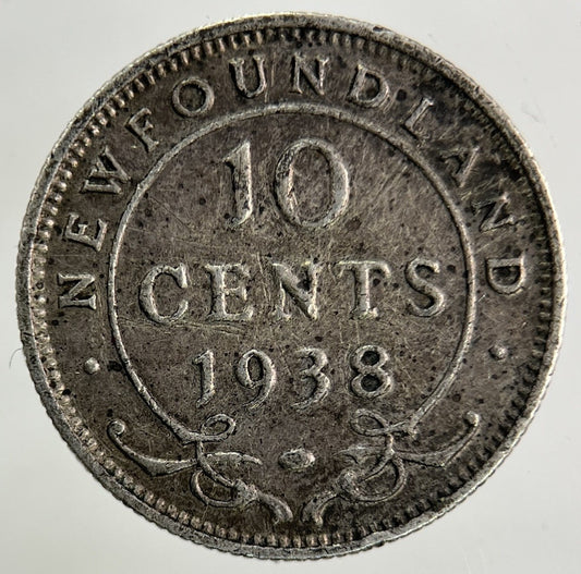 1938 Canada New - Found - land 10 Cents Silver Coin | Fine Collectable Grade