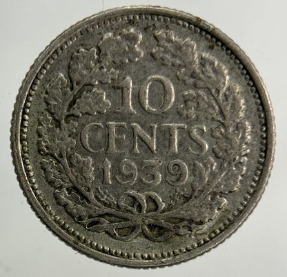 1939 Netherlands 10 Cents Silver Coin | Fine Collectable Grade