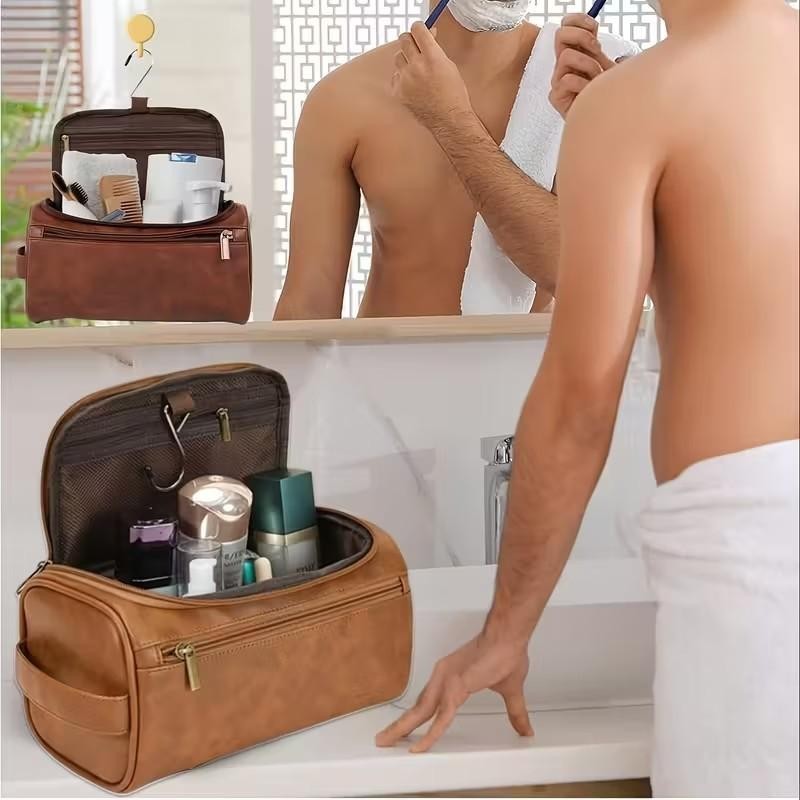 Men’s Glossy Black Toiletry Travel Bag Large Capacity Organizer Premium UK Stock