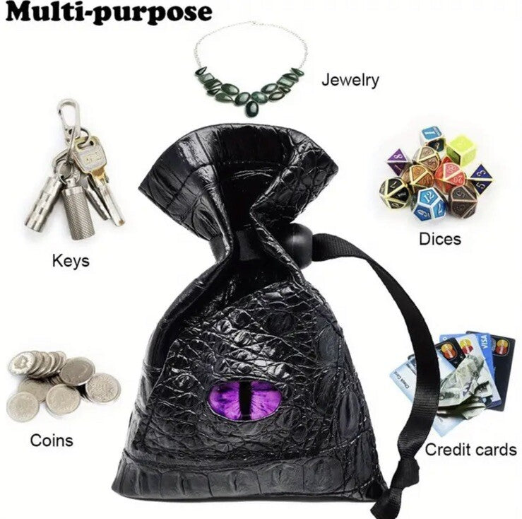 Black & Green Dragon Eye Coin or Dice Storage Pouch Sack Bag