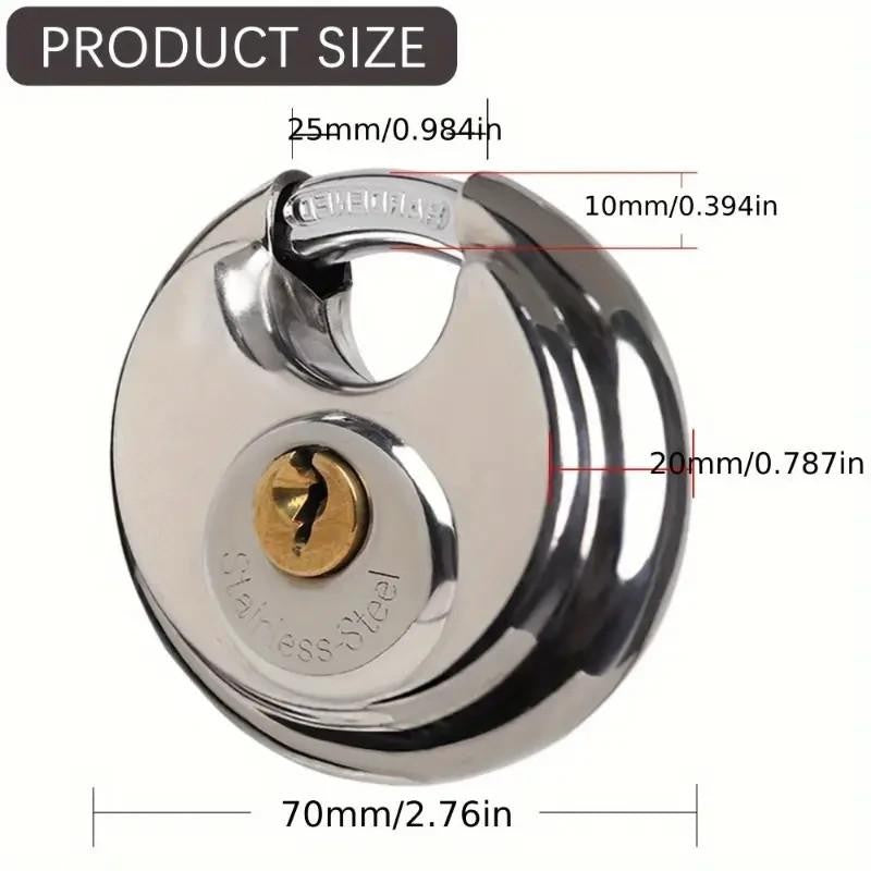 1 Heavy - Duty Stainless Steel Round Lock + 2 Keys Metal Security Padlock UK Stock