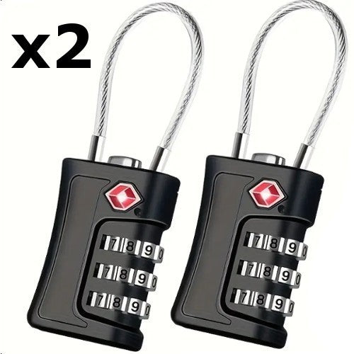 x2 TSA 3 Digit Black Metal Security Lock Luggage Case Padlock Backpack UK Stock