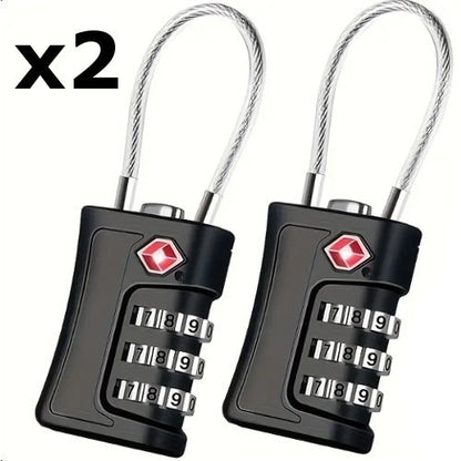 x2 TSA 3 Digit Black Metal Security Lock Luggage Case Padlock Backpack UK Stock
