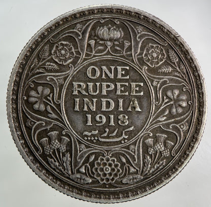 1918 India One Rupee Silver Coin | Very High Grade