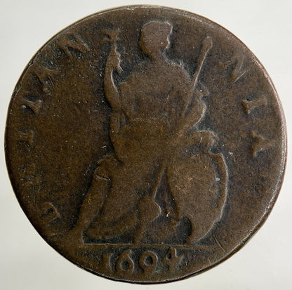 1694 William III 3rd & Mary Farthing Coin | Fine Collectable Grade