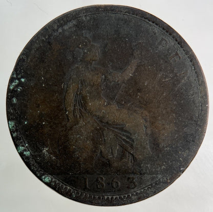 1863 Victoria One Penny Coin | Fair Grade