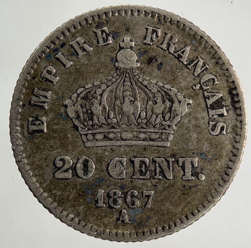 1867 France 20 Centimes Silver Coin | Fine Collectable Grade