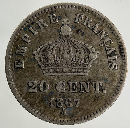 1867 France 20 Centimes Silver Coin | Fine Collectable Grade