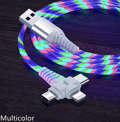 LED 3 in 1 USB A To Type C iPhone Lightening Micro - USB Cable Fast Charger 1M