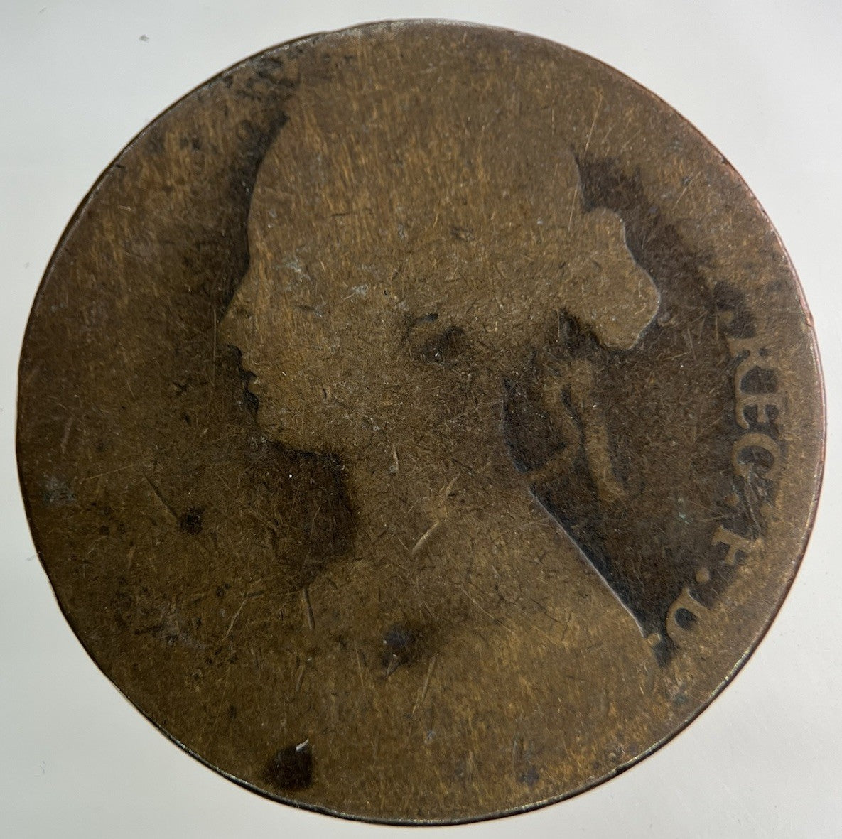1860 Victoria One Penny Coin | Worn Grade