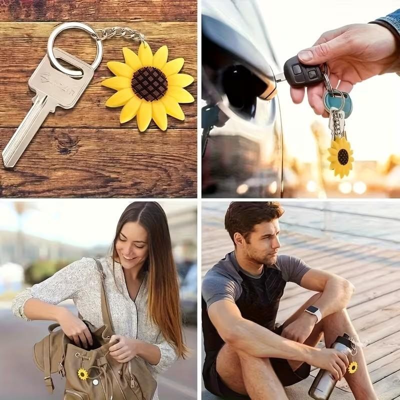 Mini Rubber Yellow Sunflower Flower Charm Keyring Keychain Gift UK