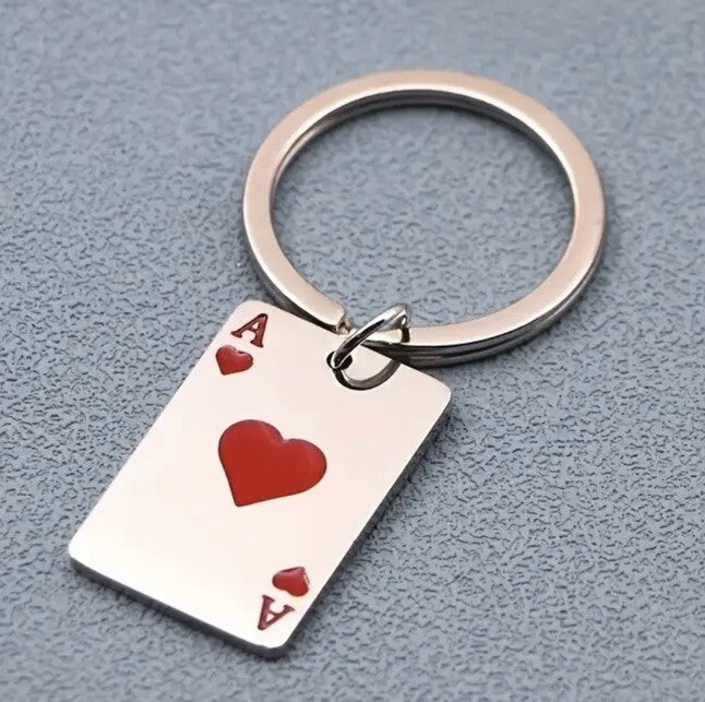 Mini Metal Red Ace Playing Card Keyring Premium Keychain Gift UK