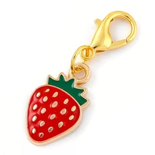 Mini Metal Red Strawberry Fruit Charm Keyring Keychain Gift UK