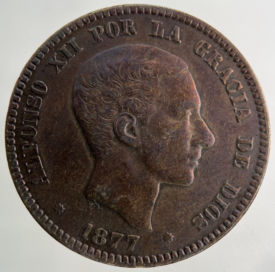 1877 Spain 10 Centimos Coin | Fine Collectable Grade