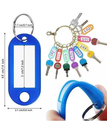 10 x Multi - Coloured Plastic Key - Ring ID Tags Name Label Key Fob Tag - UK Stock