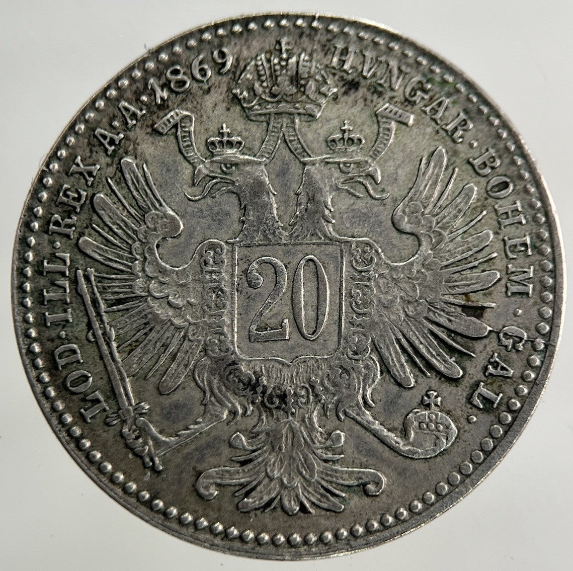 1869 Austria - Hungary 20 Kreuzer Silver Coin | Very High Grade