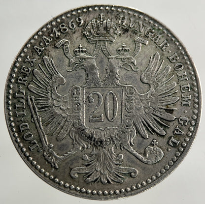 1869 Austria - Hungary 20 Kreuzer Silver Coin | Very High Grade