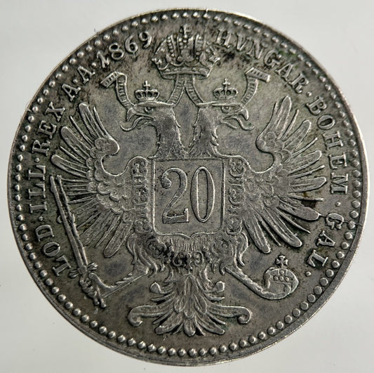 1869 Austria - Hungary 20 Kreuzer Silver Coin | Very High Grade
