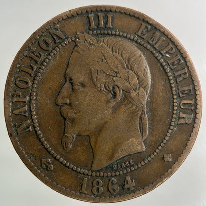 1864 France 10 Centimes Coin | Fine Collectable Grade