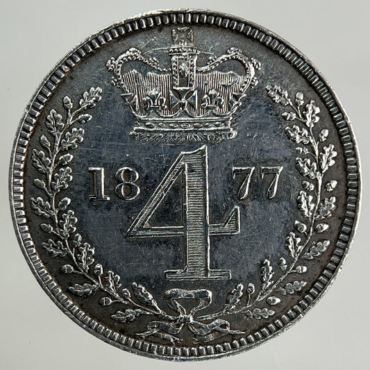 1877 Victoria Maundy Four - Pence Silver Coin | Very High Grade