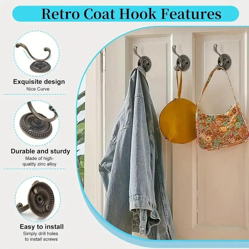 x3 Metal Antiqued Retro Clothing Coat Door Hook Wall Mounted Hanging Holder