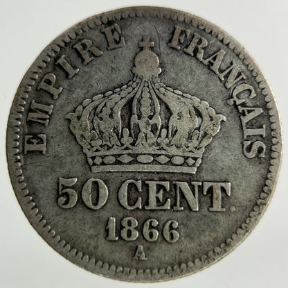 1866 France 50 Centimes Silver Coin | Collectable Grade
