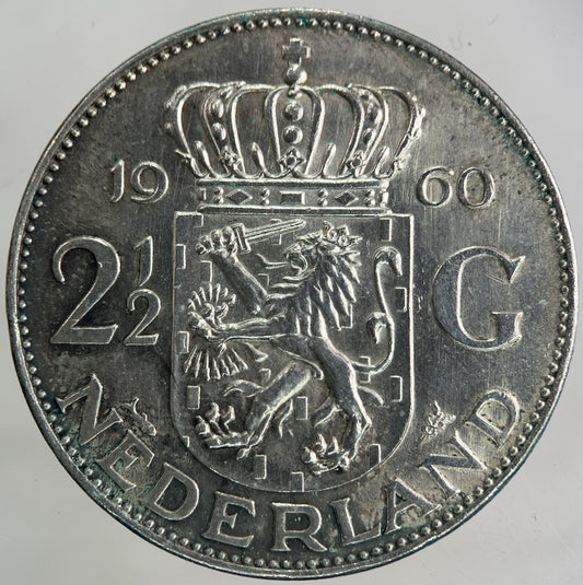1960 Netherlands 2 1/2 Gulden Silver Coin | Very High Grade