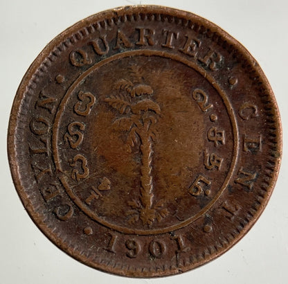1901 Ceylon 1/4 Quarter Cent Coin | Fine Collectable Grade