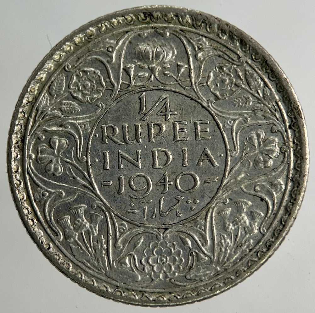 1940 India Quarter 1/4 Rupee Silver Coin | Fine Collectable Grade