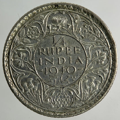 1940 India Quarter 1/4 Rupee Silver Coin | Fine Collectable Grade