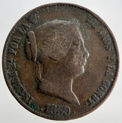 1859 Spain 25 Cent Centimos Coin | Fine Collectable Grade | a1823