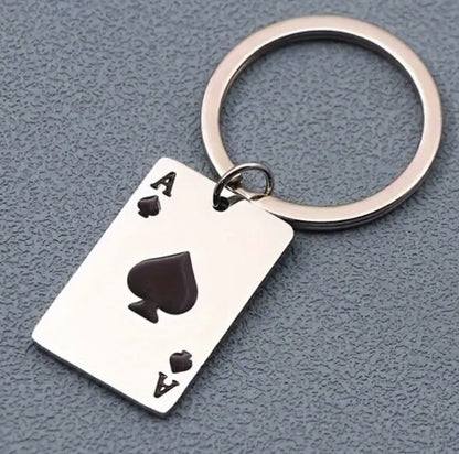 Mini Metal Black Ace Playing Card Keyring Premium Keychain Gift UK