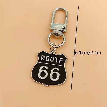 Metal Black Route 66 Highway Charm Keyring Keychain Gift UK