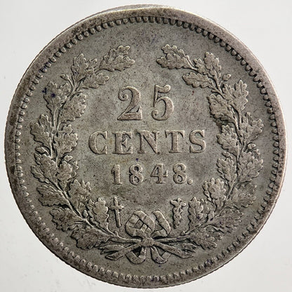 1848 Netherlands 25 Cents Silver Coin | Collectable Grade | a5432