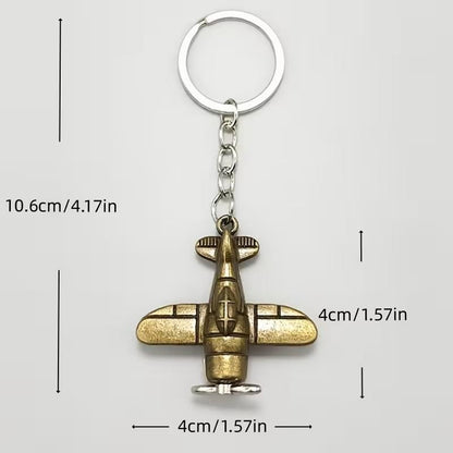 Mini Metal Aeroplane With Rotating Propeller Keyring Premium Keychain Gift UK